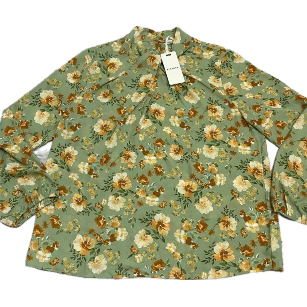NWT Pleione Green Floral Loose Lightweight Blouse Size XL